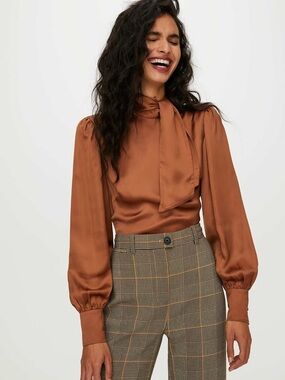 Wilfred Leigh Satin Tie Neck Long Sleeve Blouse
